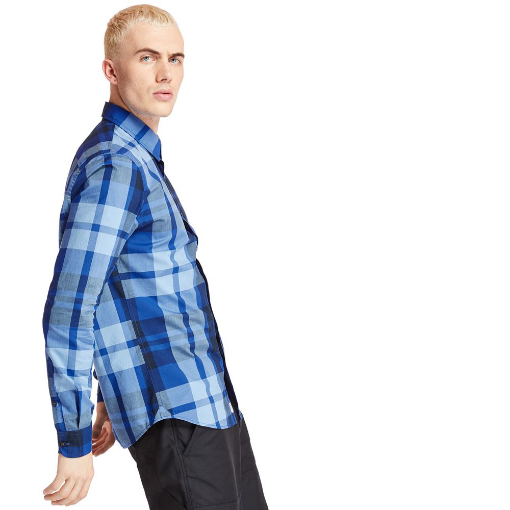 Camisa Masculino - Timberland Slim Fit Eastham River Plaid - JPXHC9864 - Azuis